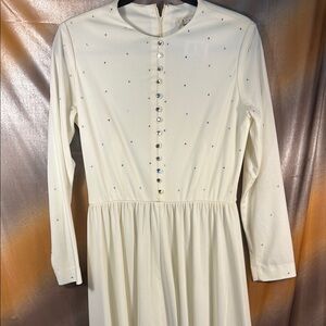Vintage 70’s polyester sparkly top maxi Cream Long Sleeve Dress. Box‎ M